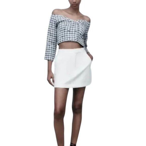 ZARA Textured Tweed Off-Shoulder Cropped Top - Size XS - Picture 3 of 9